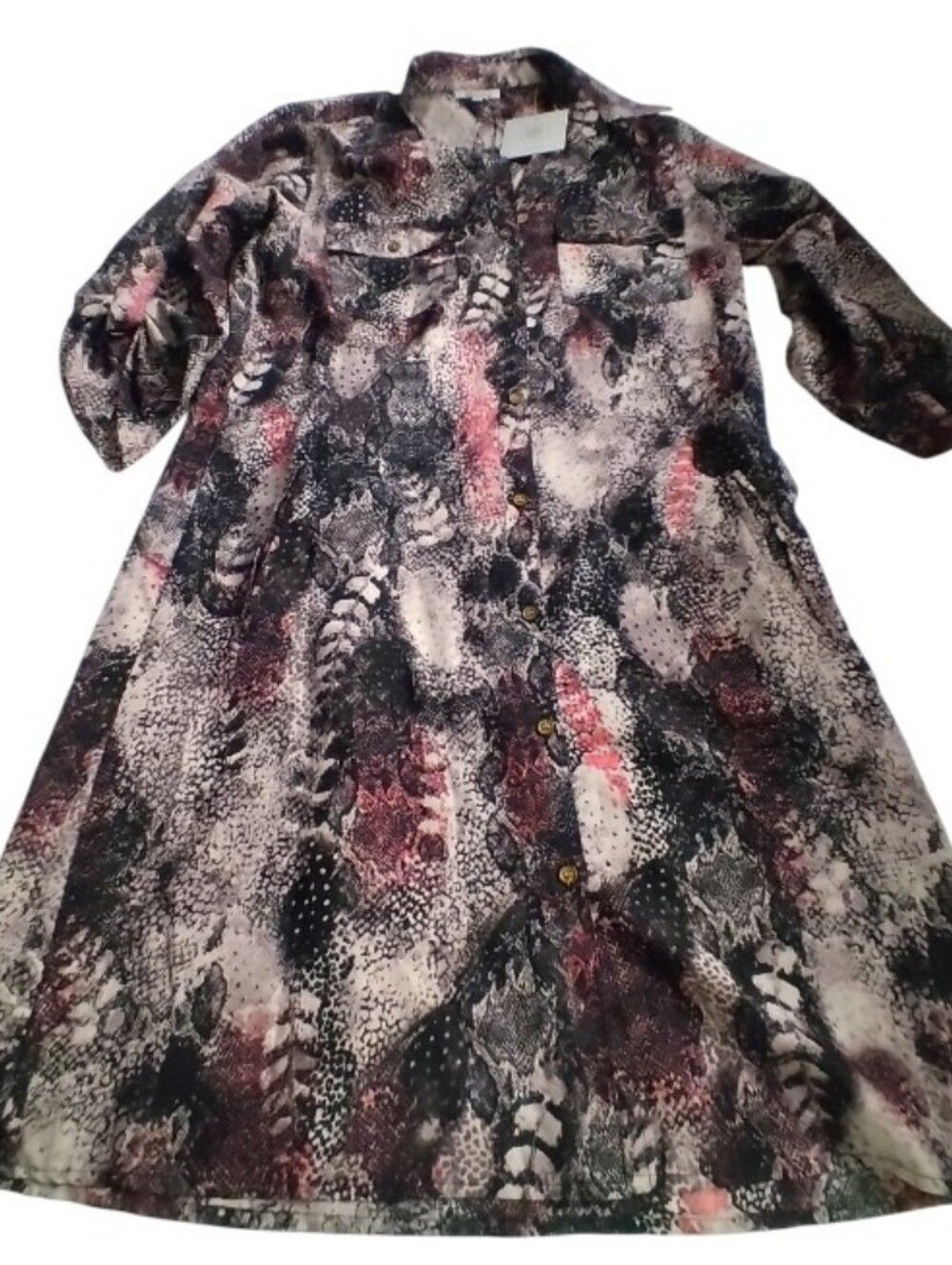 J GEE WOMEN'S Abstract Snake-Print Button-Front Dress Black Gray & Pink NEW M